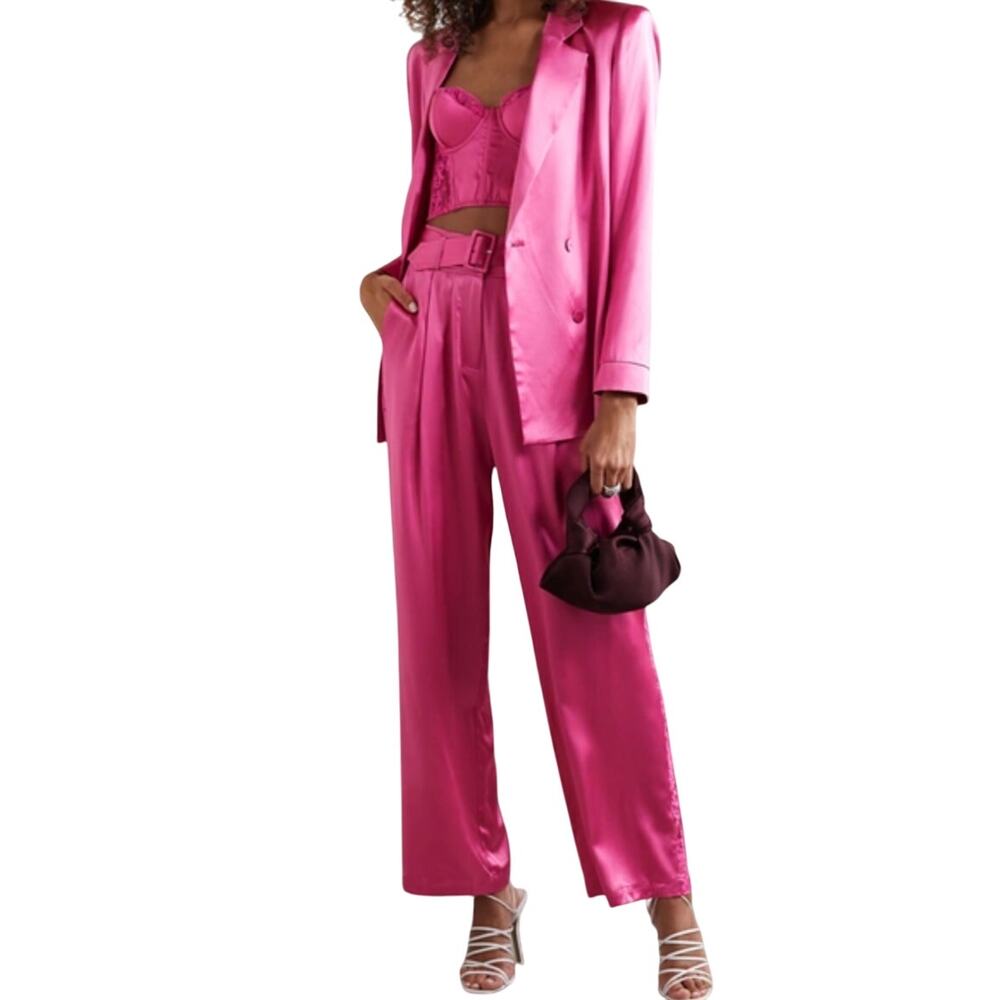 Fleur Du Mal Double-breasted Silk-satin Blazer In Bright Pink